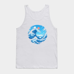 Cat riding The Great Wave off Kanagawa Tank Top